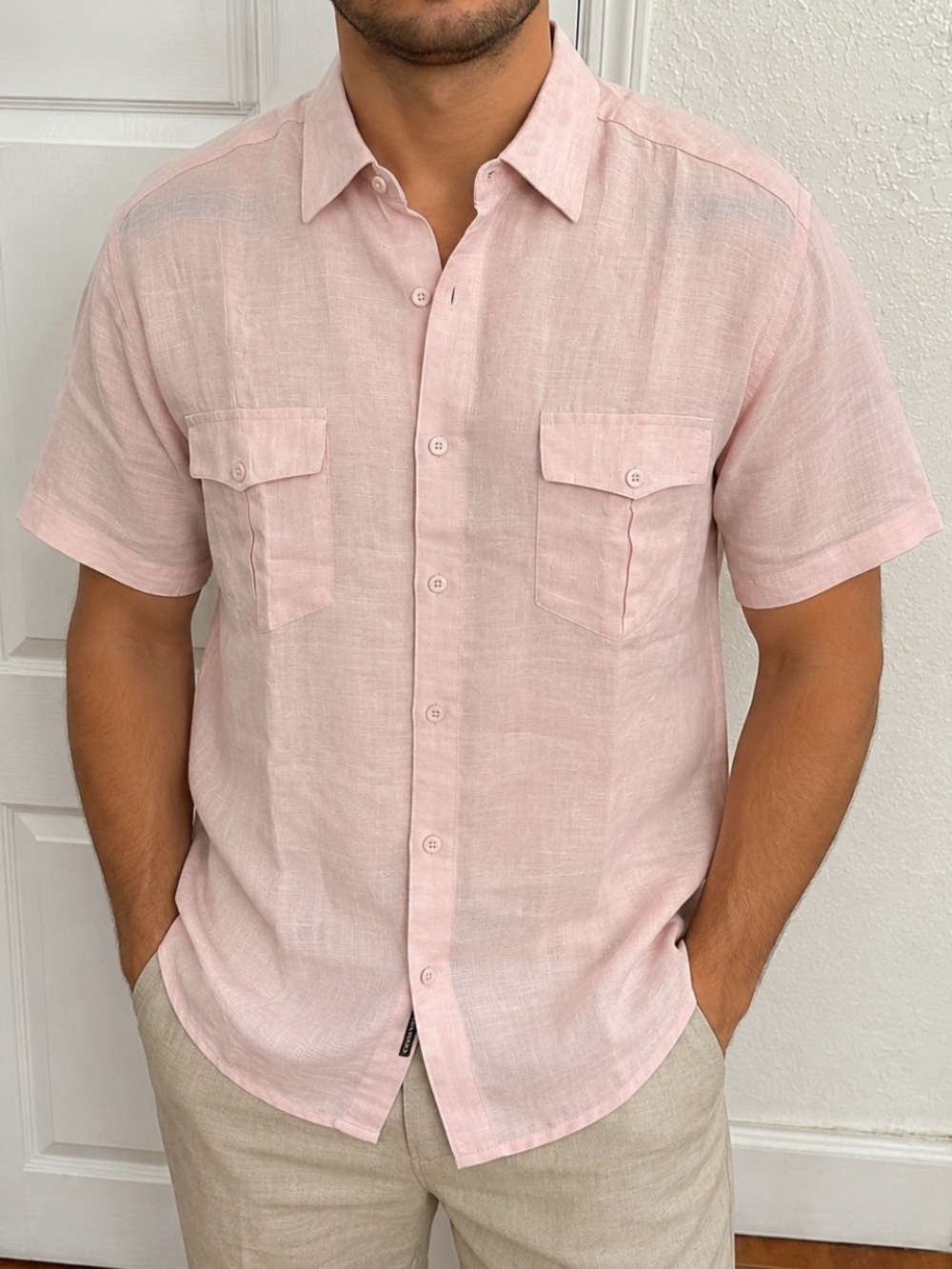 CubaVera light pink short sleeve shirt men Sz XL